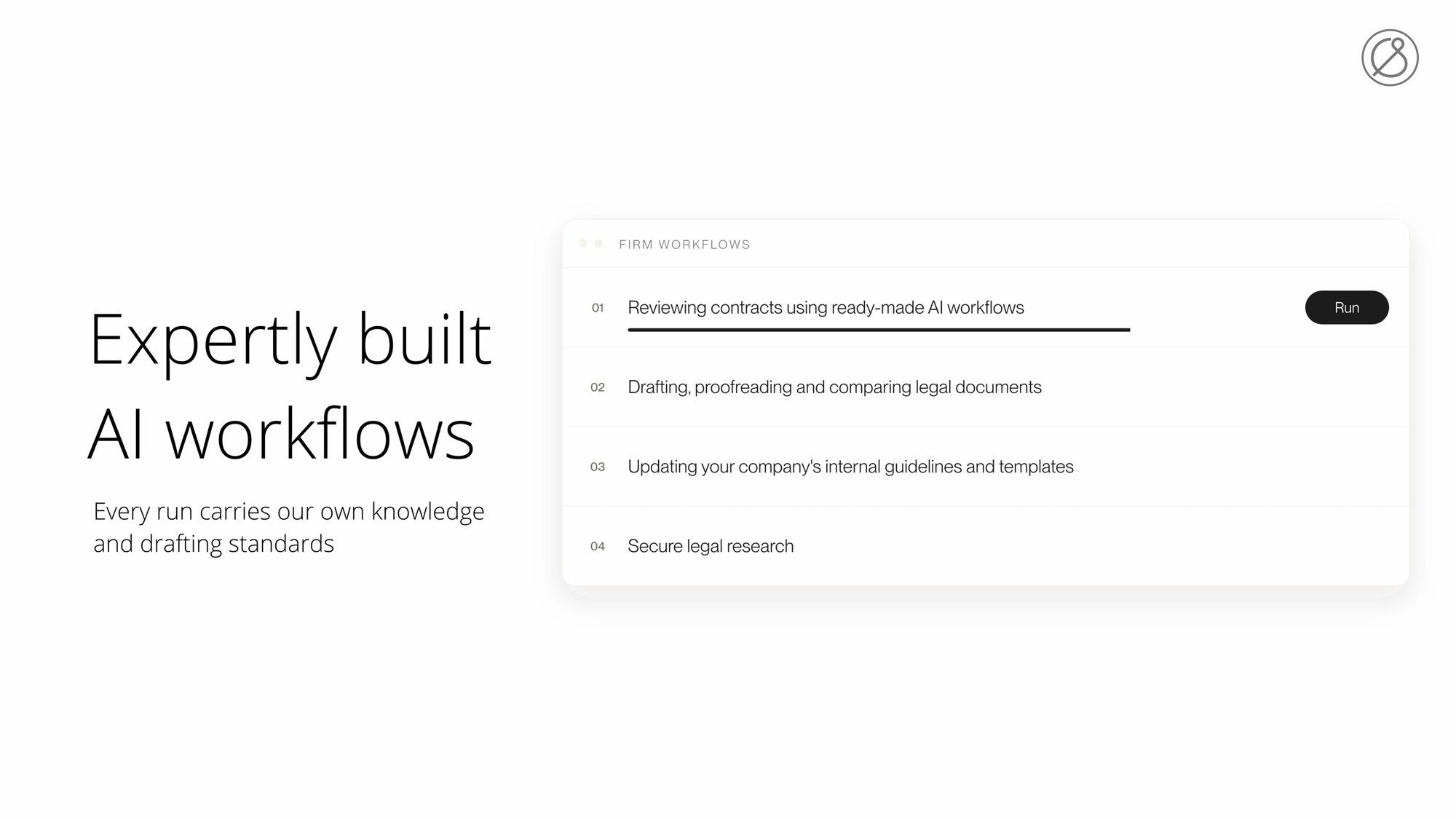 A frame from the film: "Expertly built AI workflows", with a list of ready-made workflows.